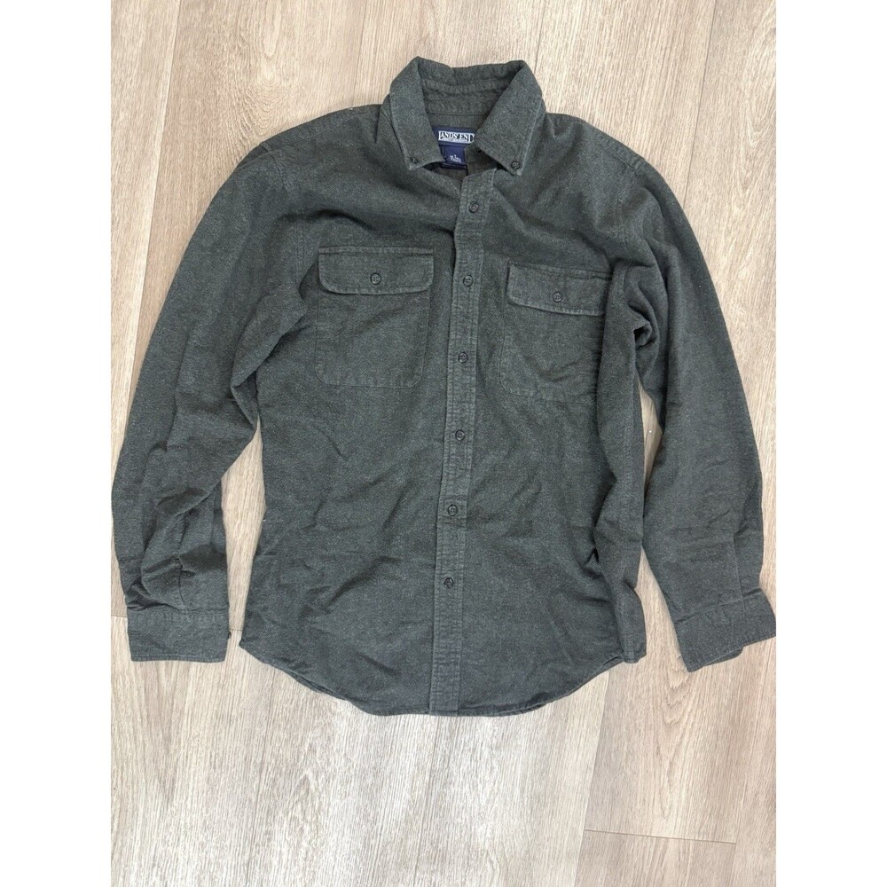 Vintage 1990s Lands End Grey Chamois Flannel Shirt Mens S 14 14.5 Heavyweight